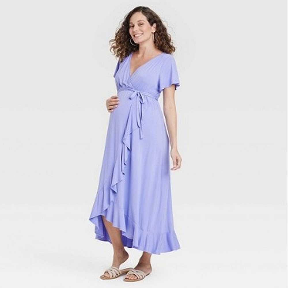 Flutter Short Sleeve Knit Maternity Dress - Isabel Maternity Baby Shower Dress